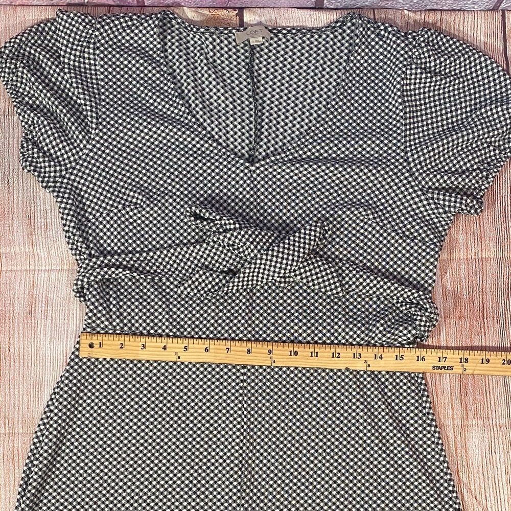 LOFT Houndstooth Tie Waist Midi Dress Women’s 12 Black White - Picture 6 of 8